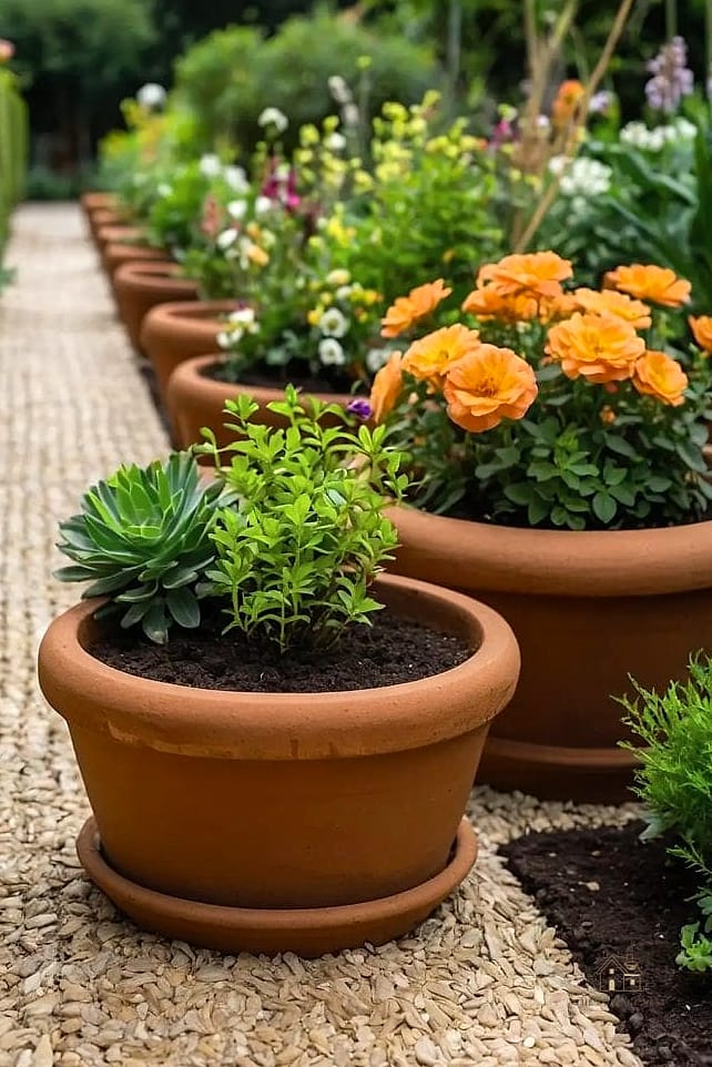 50 Beautiful Garden Border Ideas to Transform Your Space 14 Terracotta Pot Border