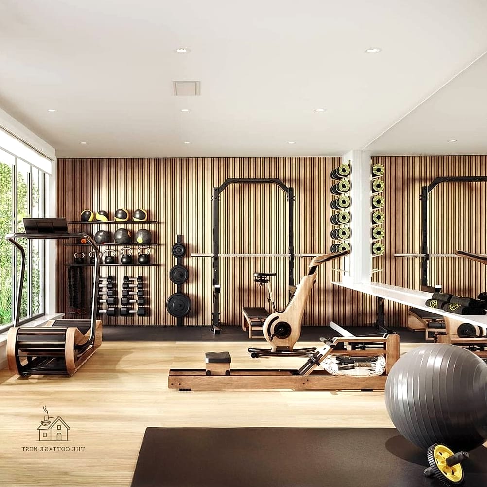 35 Stunning Home Gym Ideas Small Garage You'll Absolutely Love 28 Textured Accent Tile Backsplash Behind Equipment