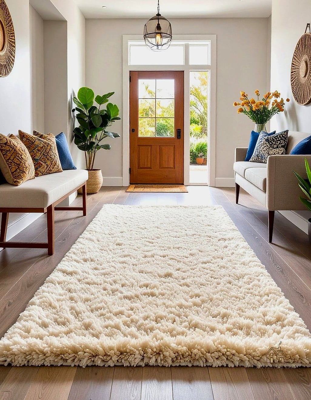 35 Brilliant Small Entryway Rug Ideas to Copy Right Now 21 Textured Shag Rug in Neutral Tone