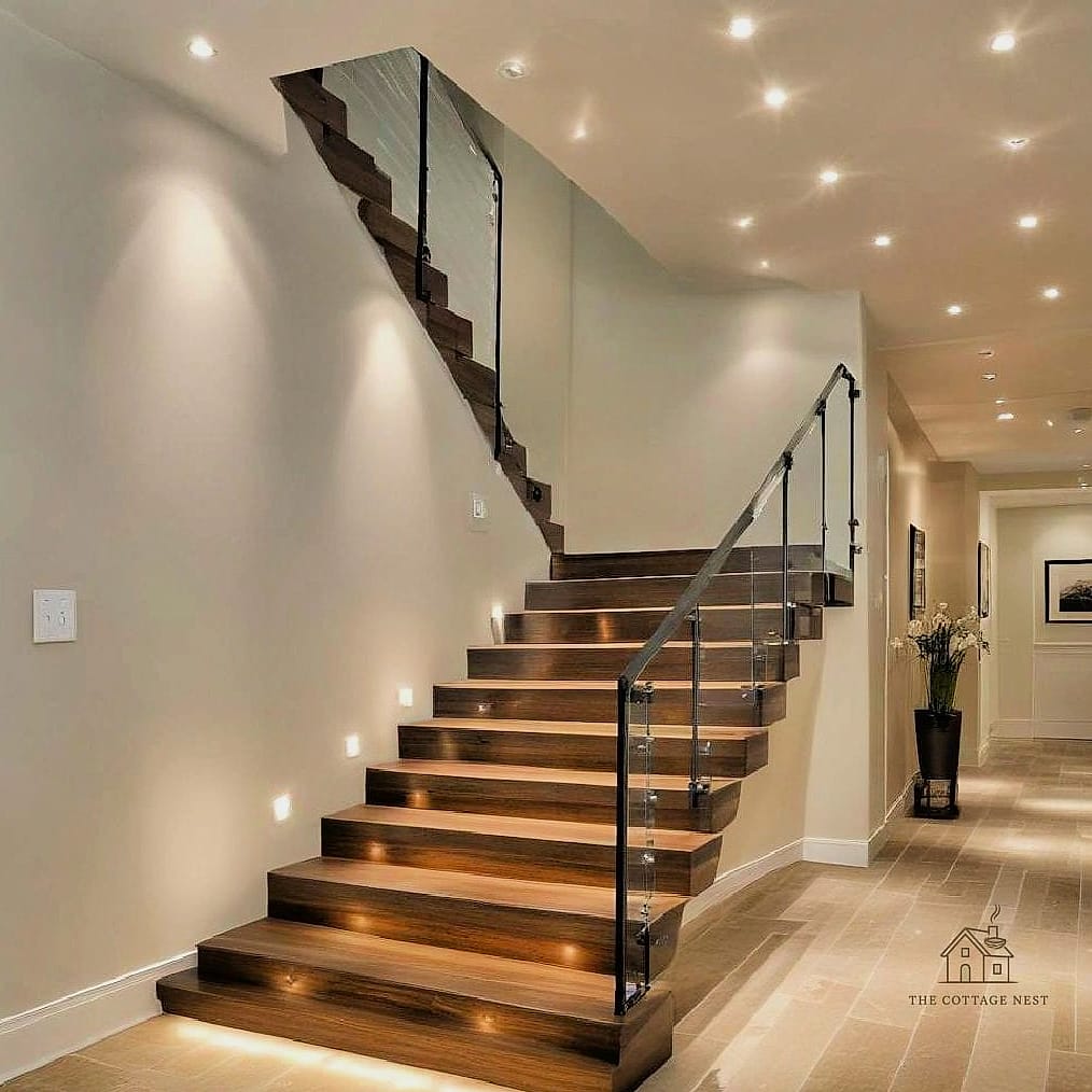50 Clever Staircase Lighting Ideas for Every Style 13 Track Lighting Along the Ceiling Line