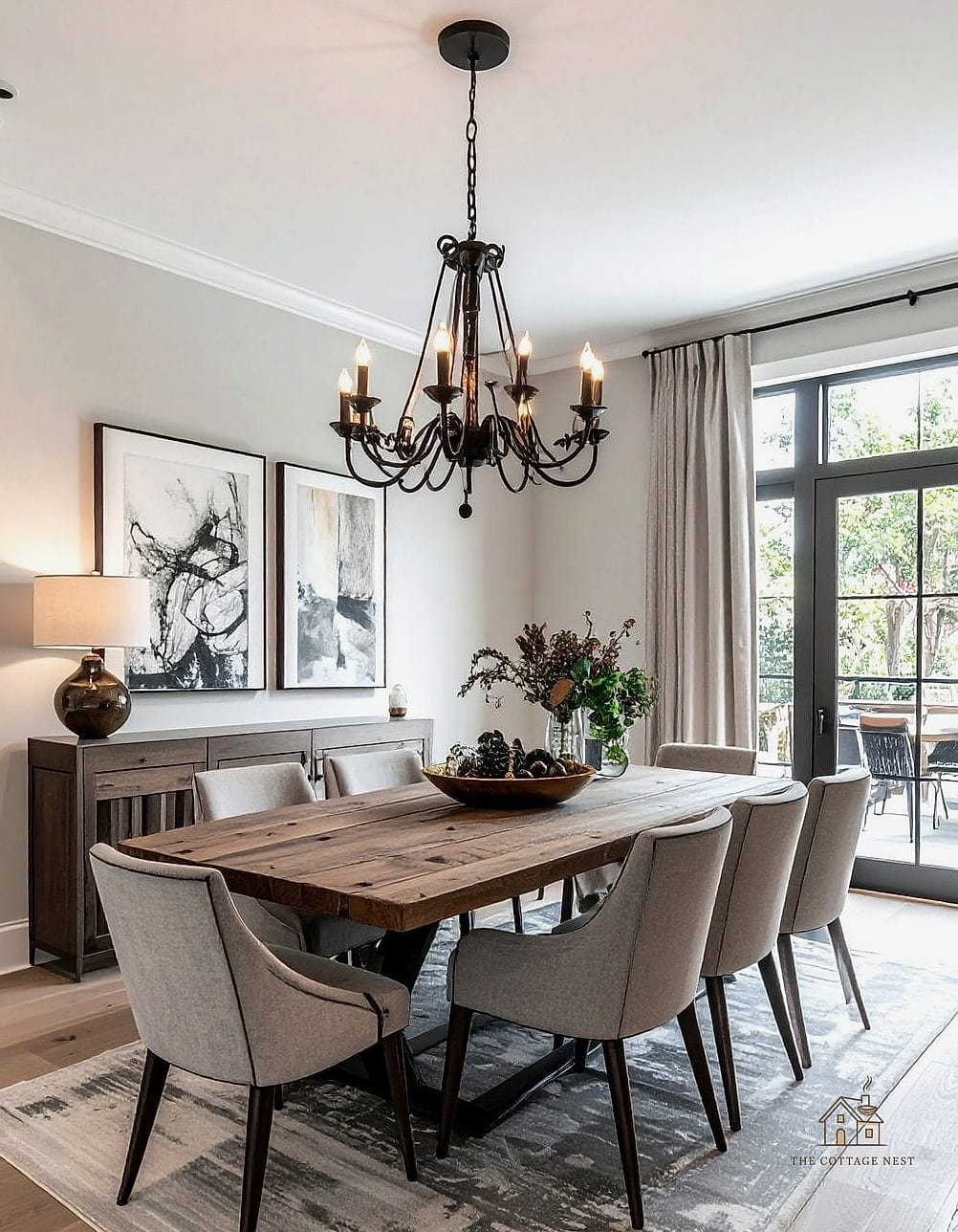 40 Clever Grey Dining Room Ideas for Every Style 29 Transitional Grey with Mixed Metals