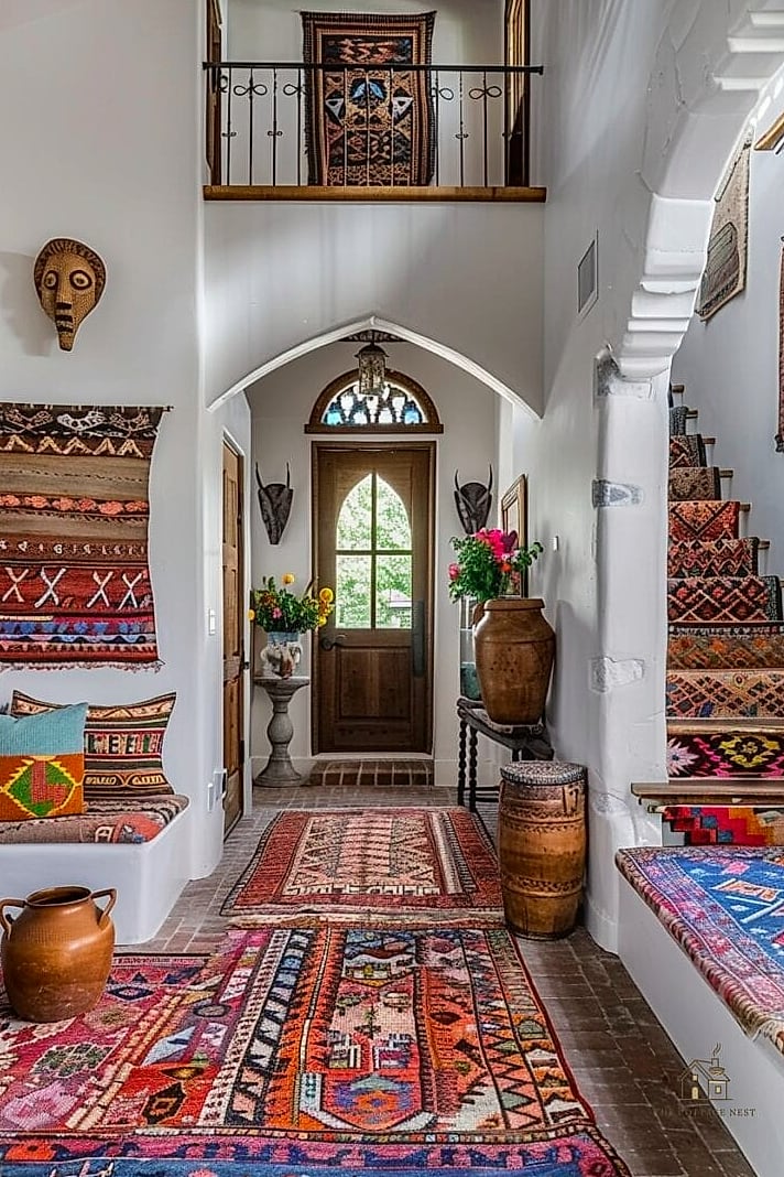 35 Brilliant Small Entryway Rug Ideas to Copy Right Now 27 Tribal Print Rug in Earth Tones