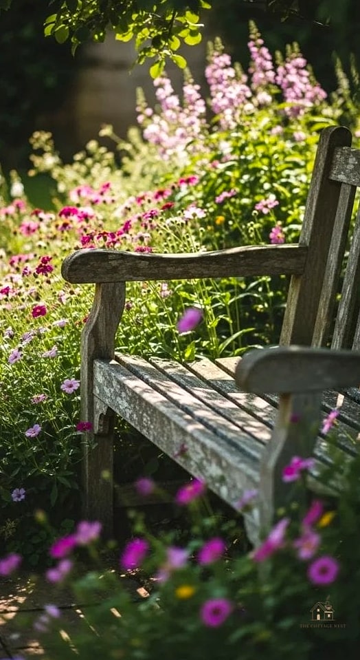 30 Dreamy English Garden Ideas to Try This Season 6 Tuck In a Weathered Garden Bench