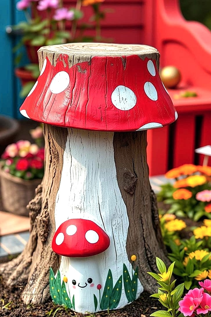 45 Creative Tree Stump Ideas Outdoor That Will Inspire You 20 Turn It Into a Toadstool-Style Seat