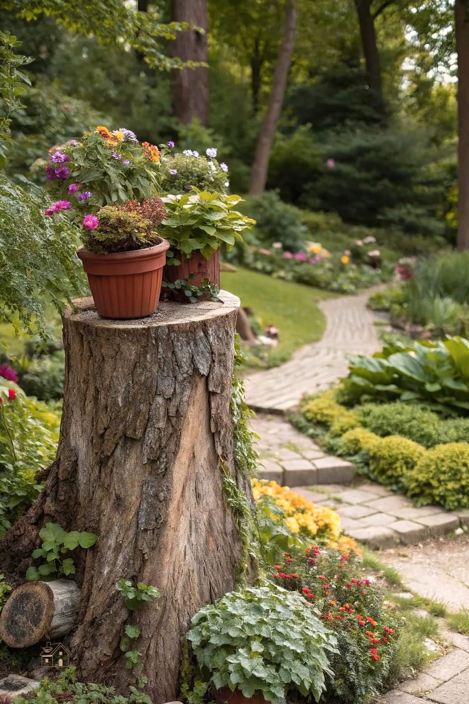 45 Creative Tree Stump Ideas Outdoor That Will Inspire You 43 Turn It Into a Natural Pedestal for a Planter Pot