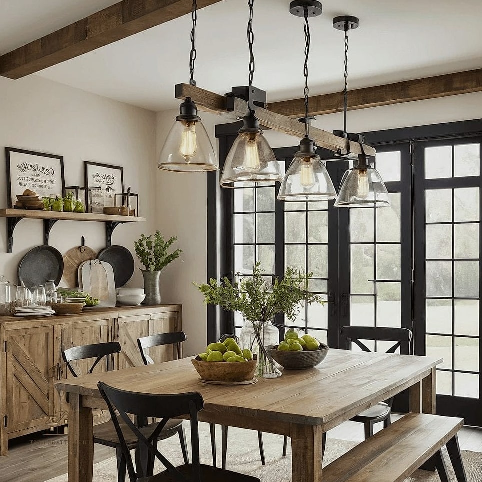 45 Brilliant Farmhouse Dining Room Lighting Ideas to Copy Right Now 15 Two Smaller Pendants Instead of One Fixture