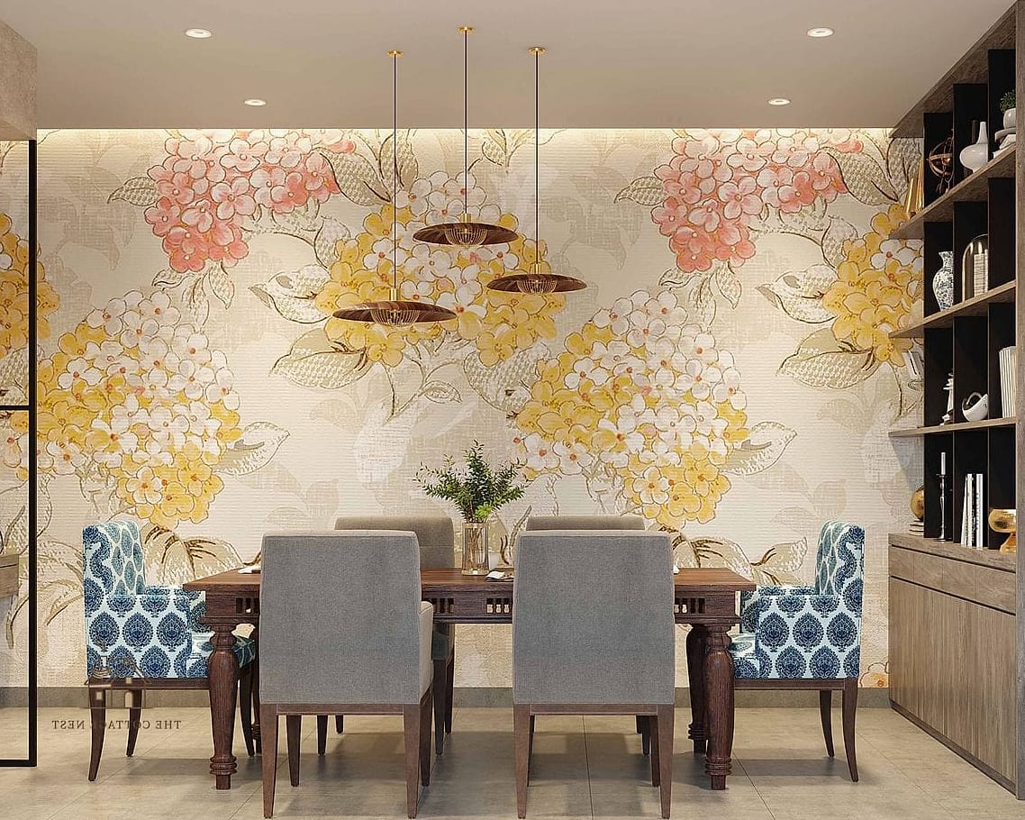 50 Beautiful Dining Room Wallpaper Ideas to Transform Your Space 39 Two-Tone Wallpaper Combination