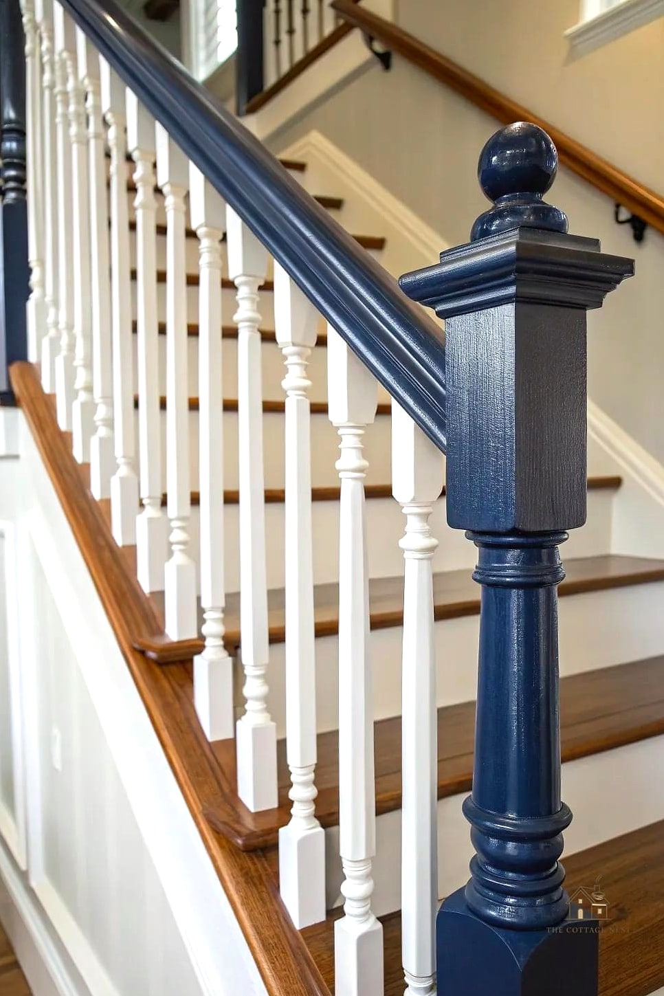 45 Stunning Stair Railing Ideas You'll Absolutely Love 11 Two-Tone Painted Balusters
