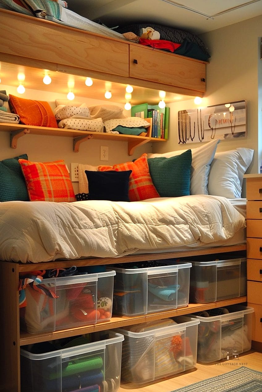 50 Amazing College Dorm Room Ideas For Guys on a Budget 3 Under-Bed Storage Bins