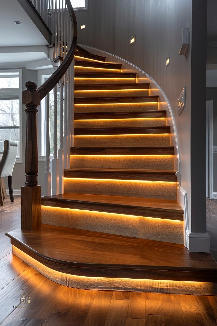 50 Clever Staircase Lighting Ideas for Every Style 17 Under-Stair Storage Nook Lighting