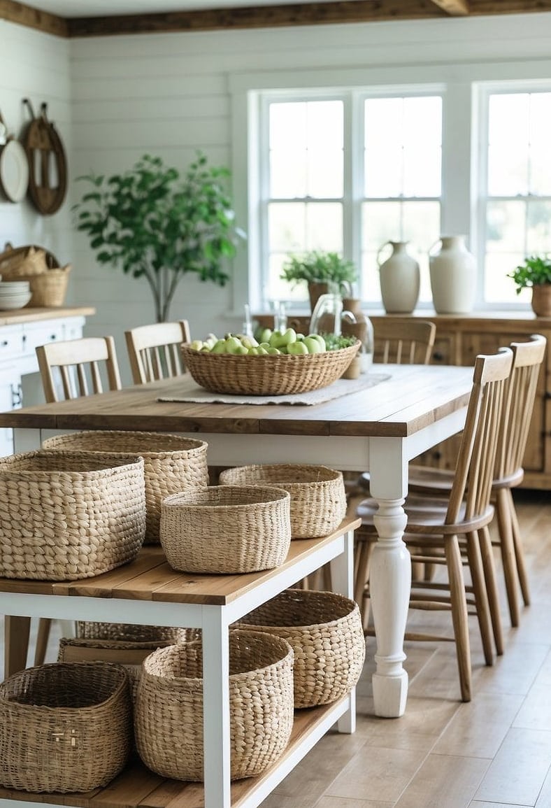 30 Amazing Dining Room Decor Ideas on a Budget 21 Use Baskets for Hidden Storage