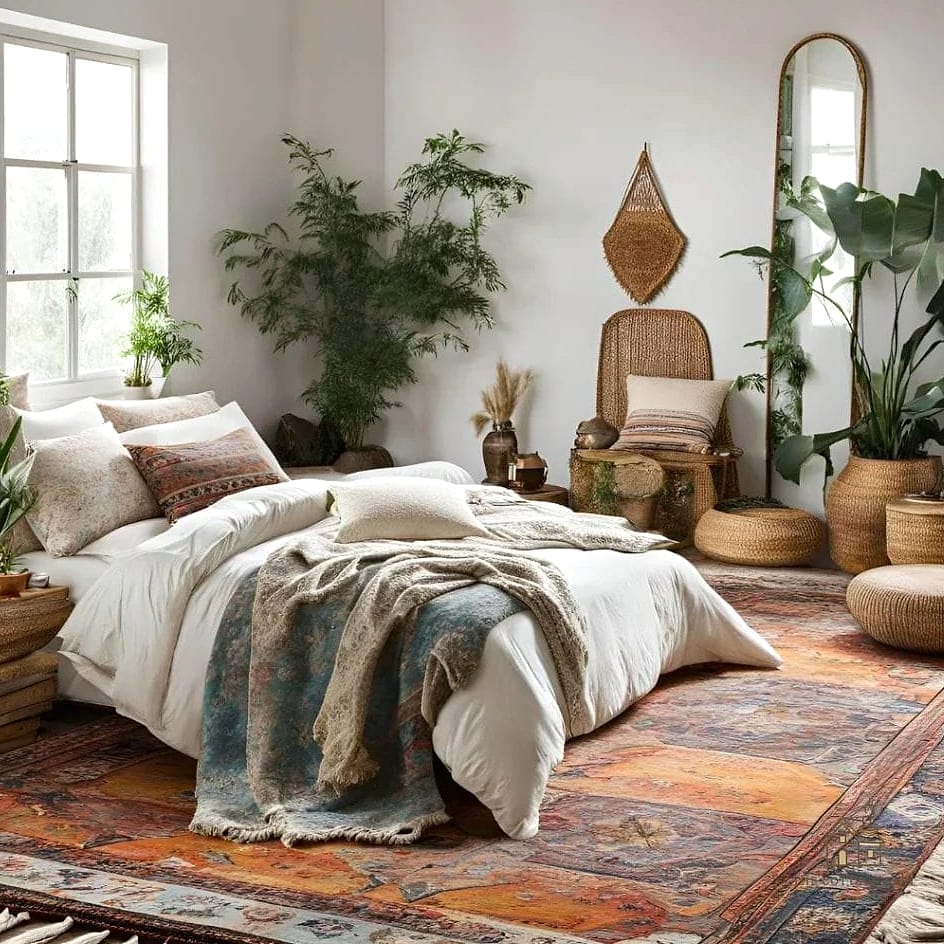 45 Dreamy Boho Bedroom Ideas That Feel Like a Retreat 37 Use a Boho-Style Area Rug Under the Bed