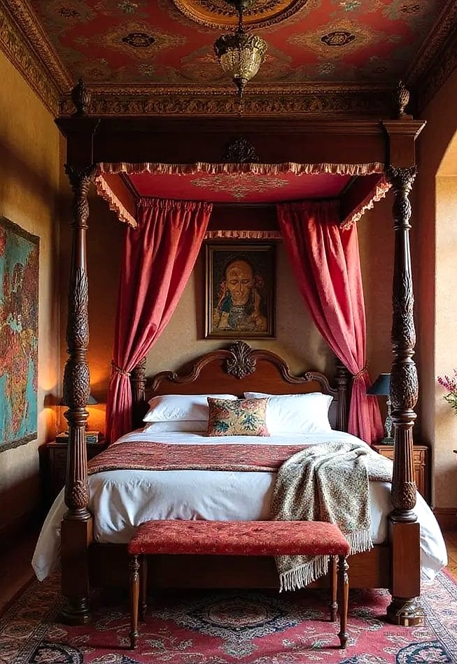 45 Dreamy Boho Bedroom Ideas That Feel Like a Retreat 34 Use a Four-Poster Bed Without a Canopy