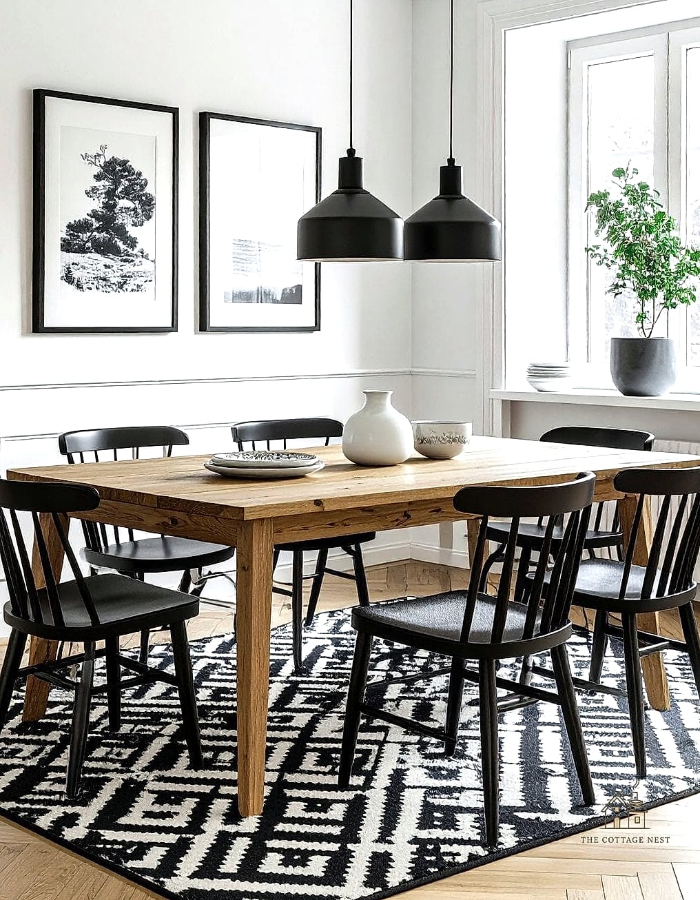 15 Stunning Black Dining Table Decor Ideas You'll Absolutely Love 12 Use a Patterned Rug Underneath