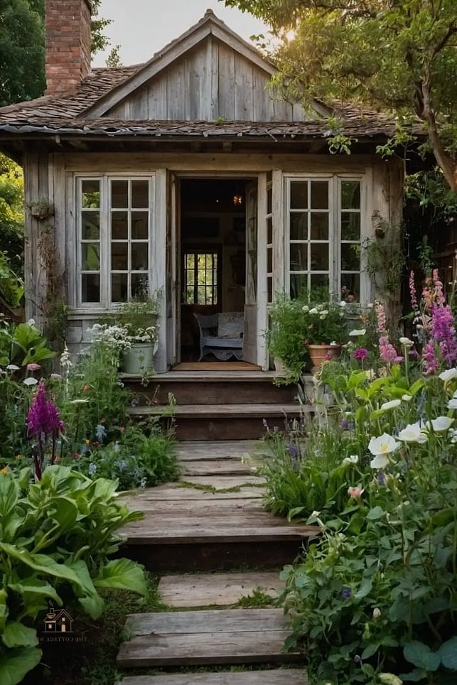 35 Brilliant Cottage Garden Ideas to Copy Right Now 6 Use a Weathered Wooden Arbor