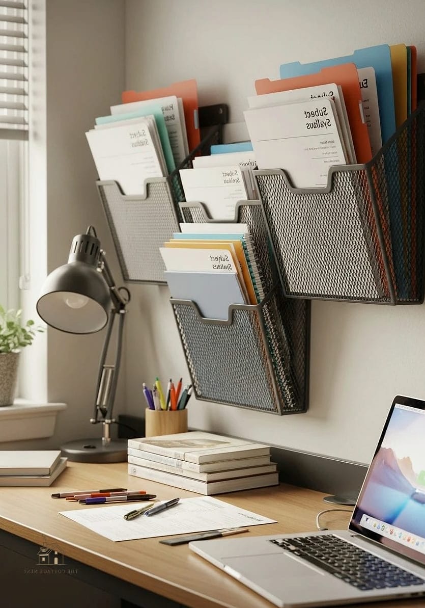50 Beautiful College Dorm Desk Ideas to Transform Your Space 9 Vertical File Organizer