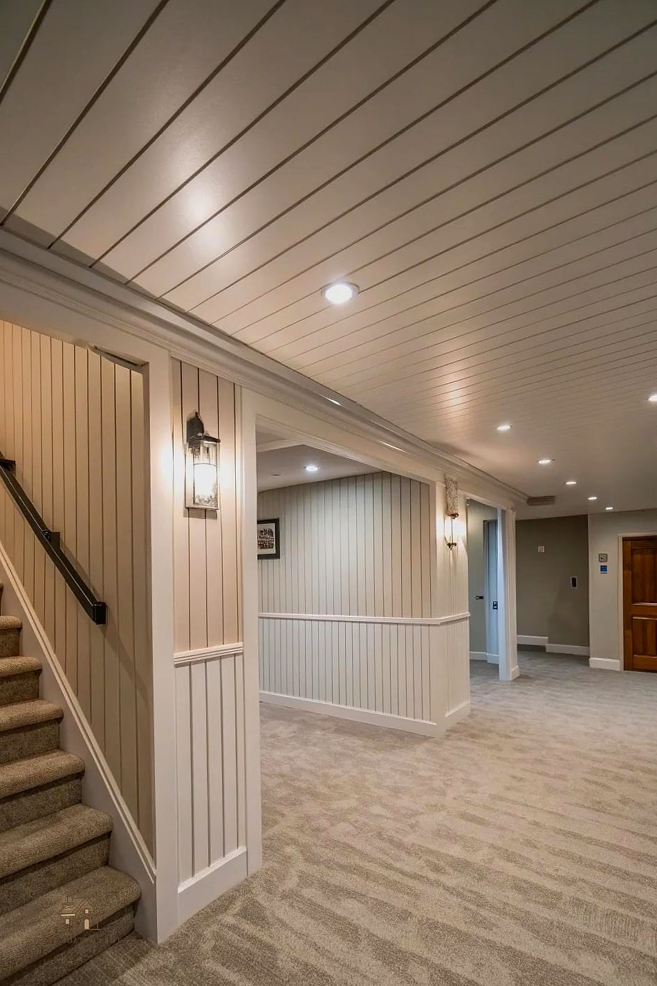 20 Cozy Basement Stairs Ideas Worth Pinning 17 Vertical Shiplap on Stairwell Walls