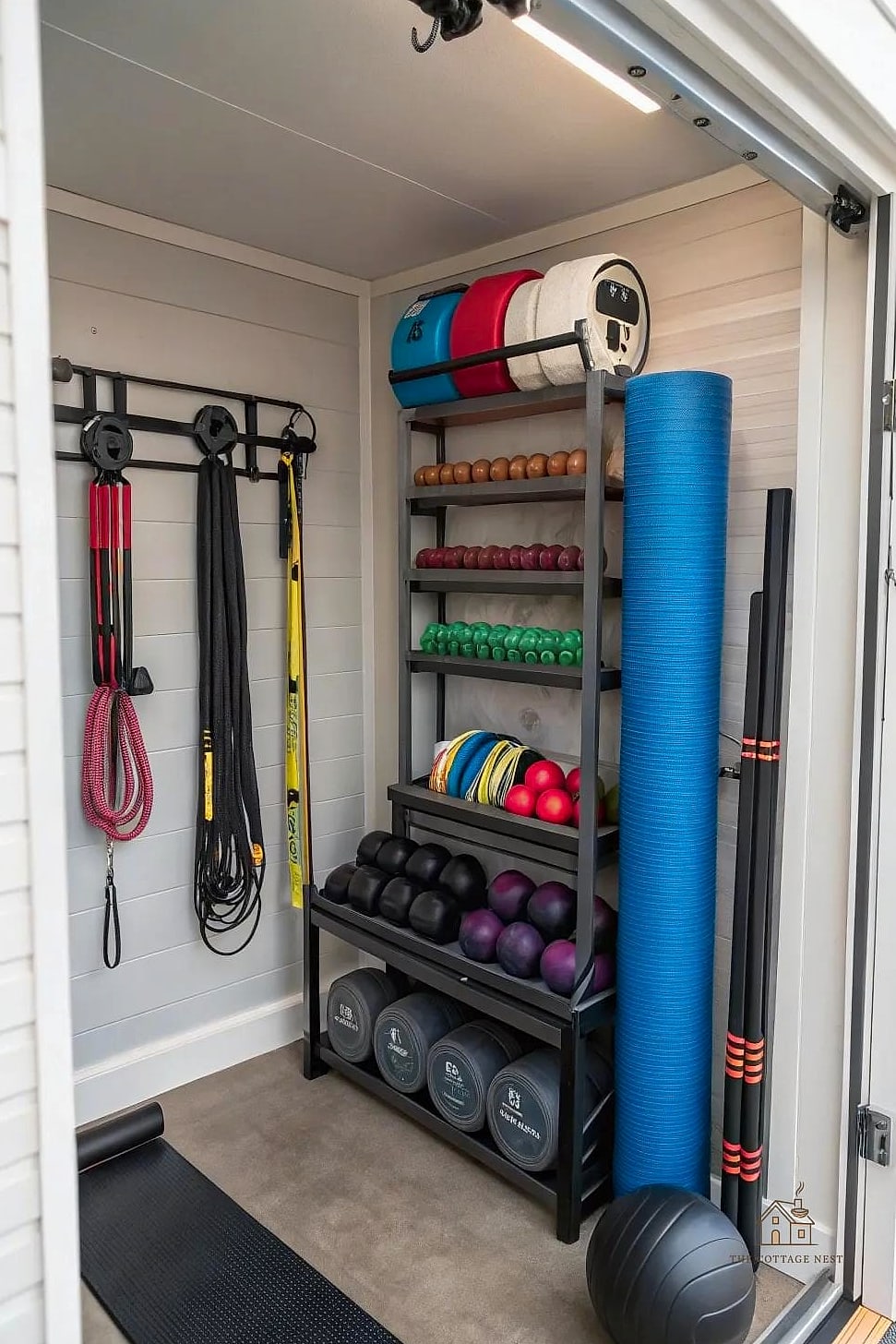 35 Stunning Home Gym Ideas Small Garage You'll Absolutely Love 24 Vertical Storage for Yoga Mats and Foam Rollers