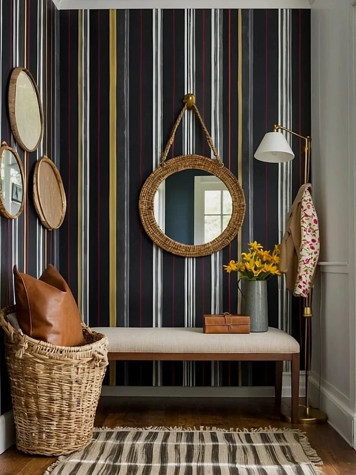 45 Stunning Small Entryway Ideas You'll Absolutely Love 5 Vertical Striped Wallpaper
