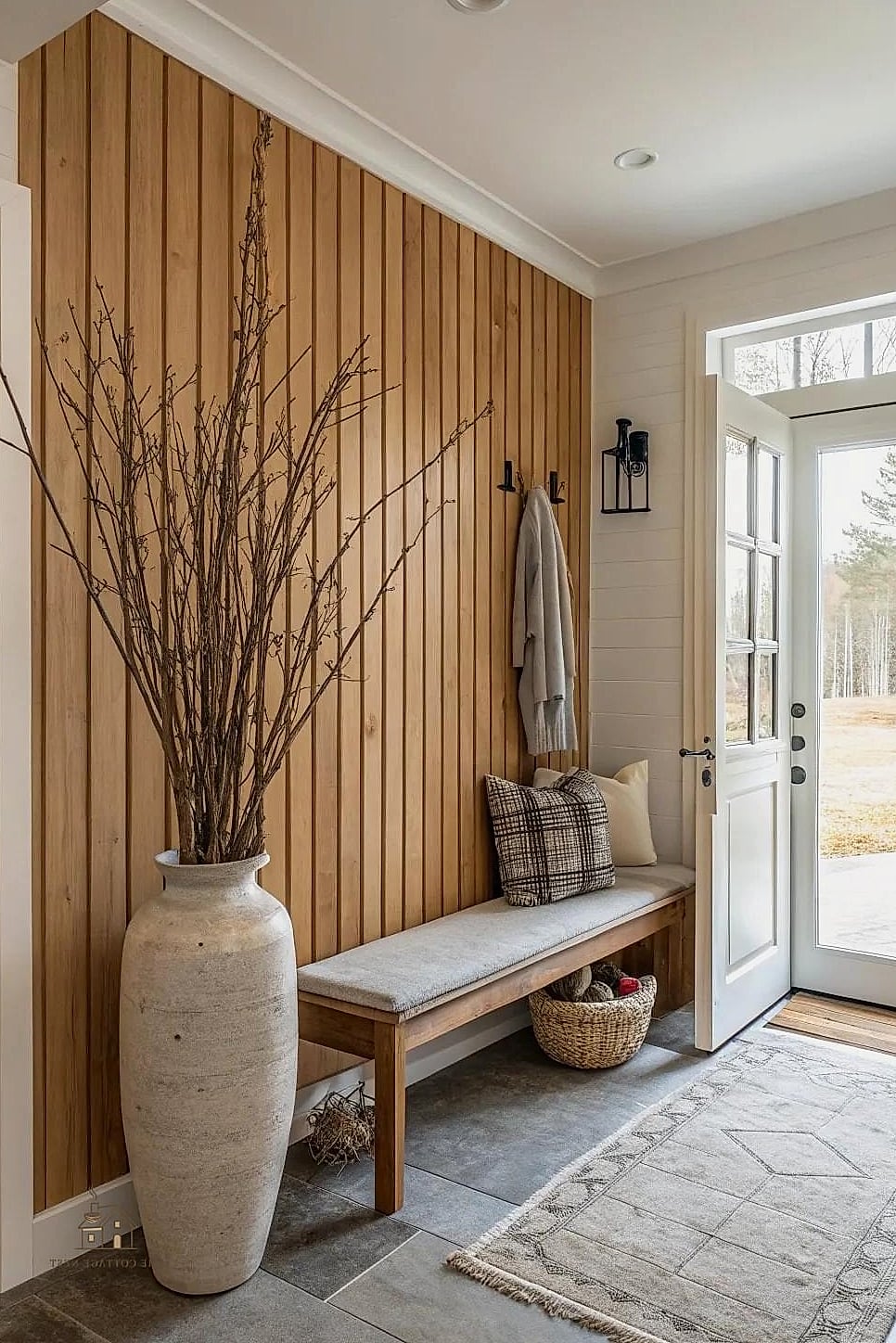 35 Stunning Entryway Accent Wall Ideas You'll Absolutely Love 24 Vertical Wood Panel with LED Accent Lighting