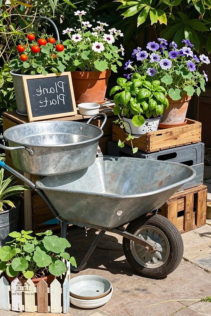 Vintage Galvanized Wheelbarrow as a Statement Piece