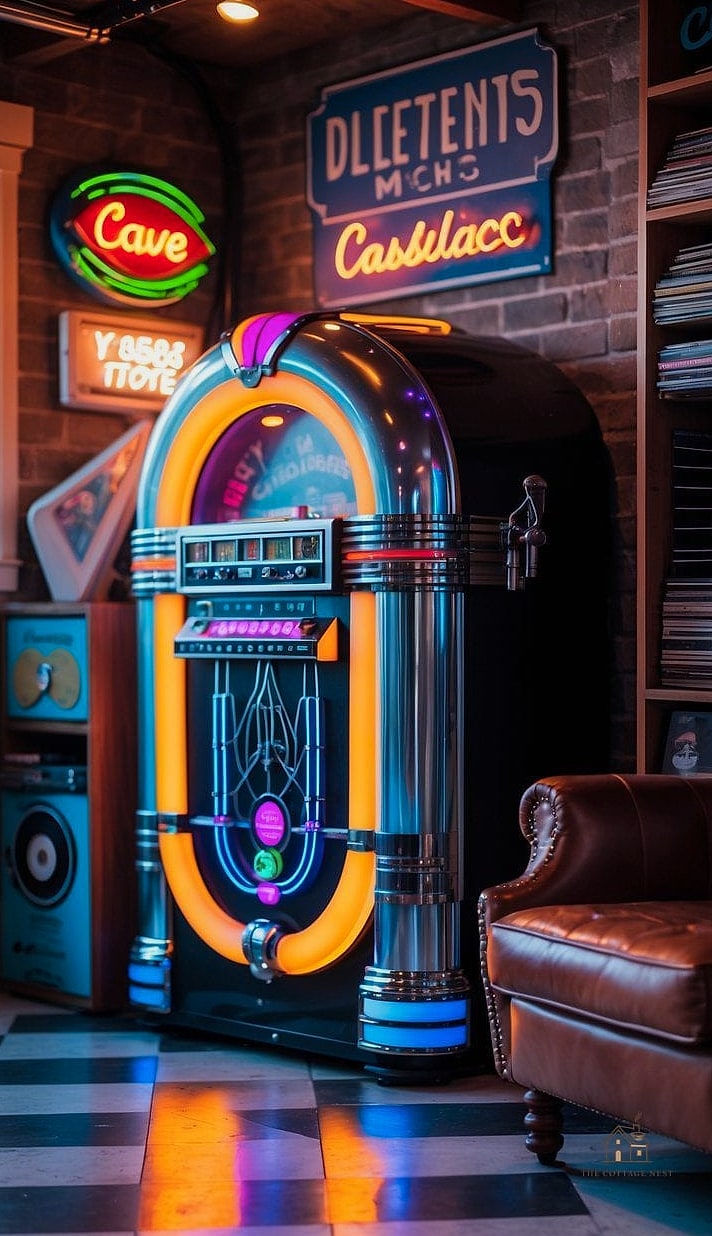 50 Clever Garage Man Cave Ideas for Every Style 29 Vintage Jukebox Feature