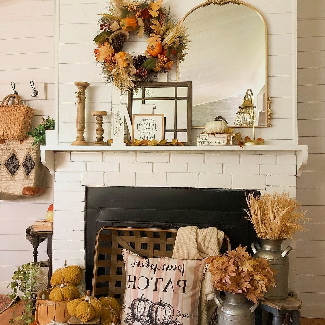 50 Amazing Fall Mantle Decor on a Budget 14 Vintage Milk Glass Filled with Berries