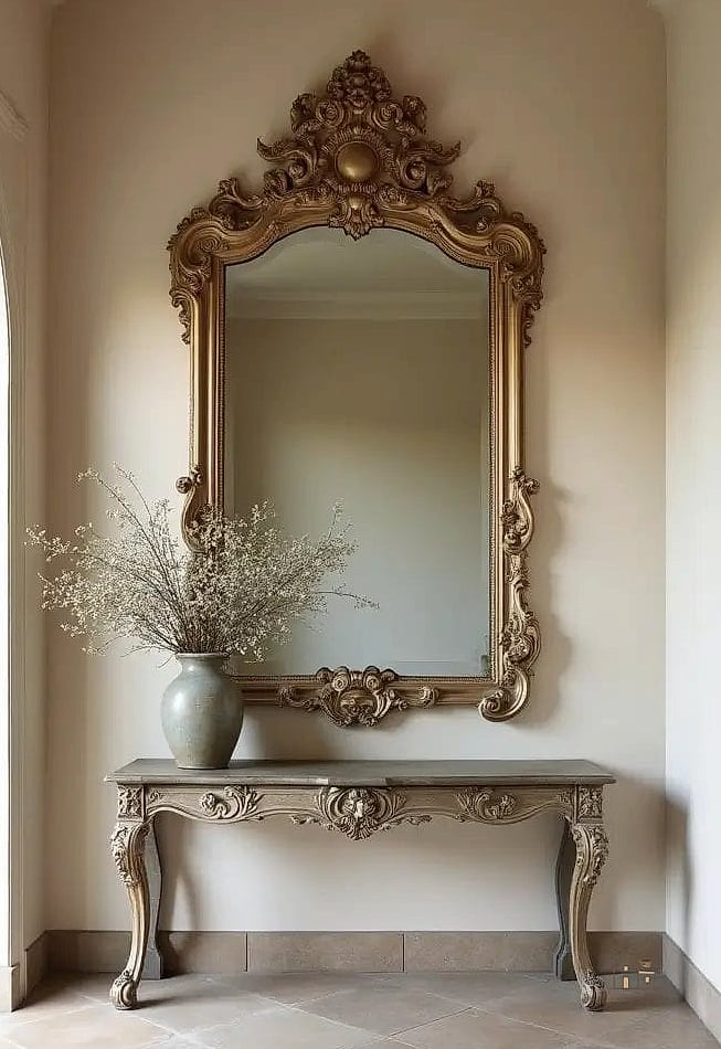 45 Creative Entryway Mirror Ideas That Will Inspire You 5 Vintage Mirror with an Ornate Gold Frame