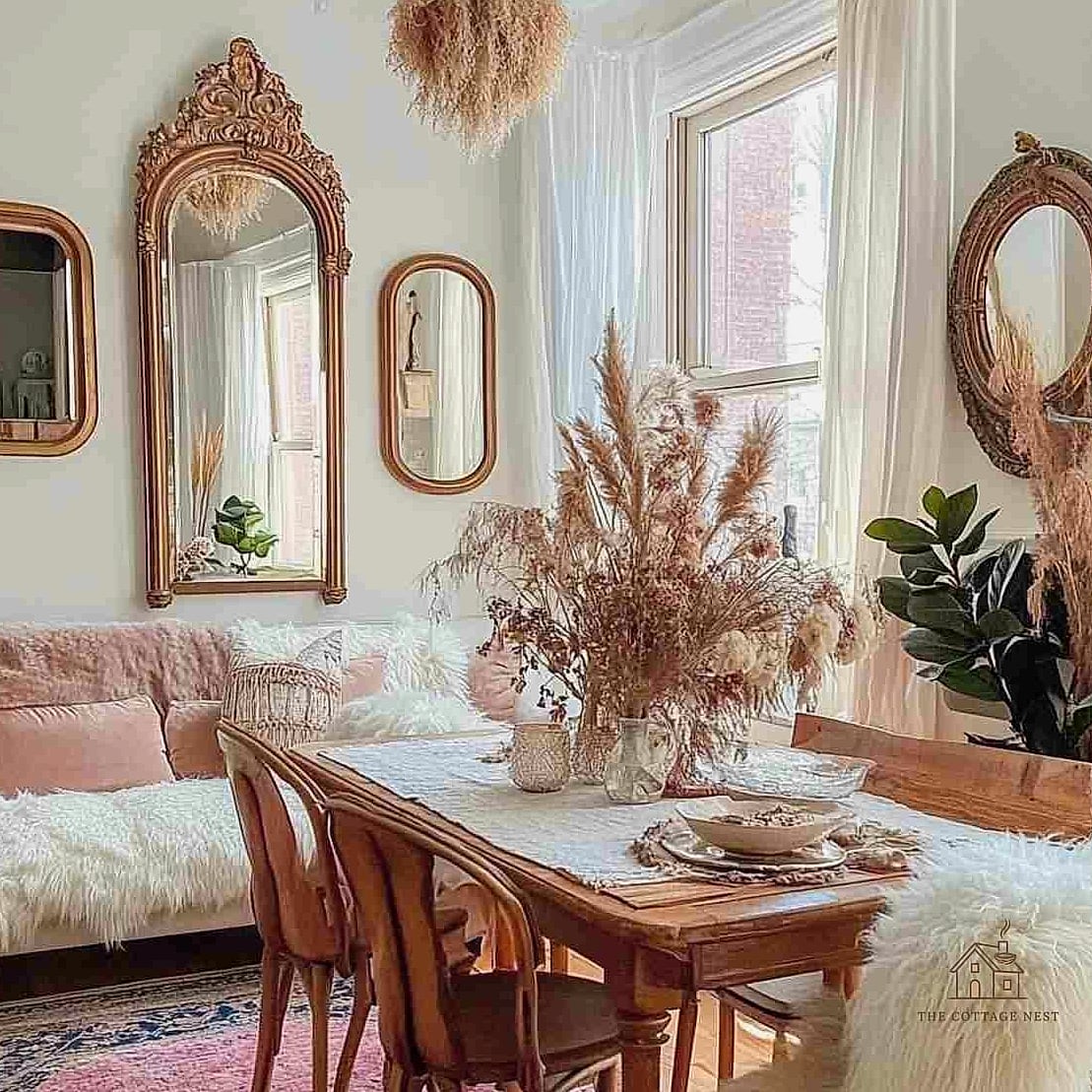40 Cozy Boho Dining Room Decor Ideas Worth Pinning 39 Vintage Mirror with Rattan Frame