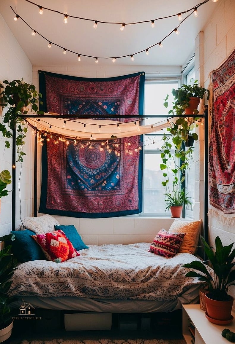 30 Beautiful Boho Dorm Room to Transform Your Space 14 Vintage-Style Area Rug