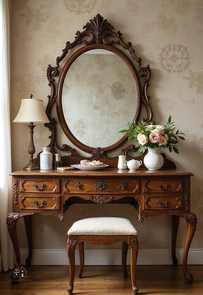Vintage Vanity with Round Mirror