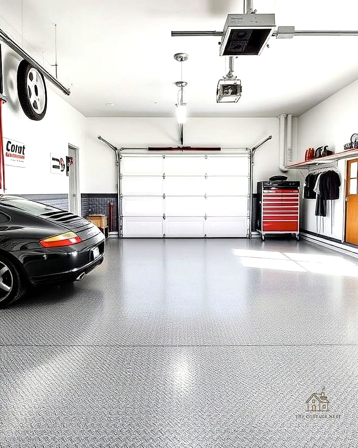 25 Chic Garage Floor Ideas for a Beautiful Home 24 Vinyl Composite Tile in Neutral Tones