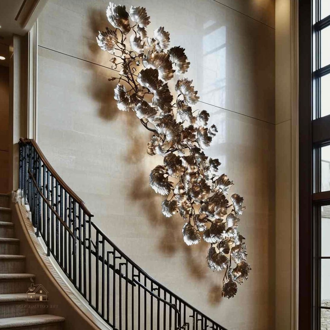 35 Creative Stair Landing Decor Ideas That Will Inspire You 24 Wall-Mounted Sconces Instead of Overhead Light