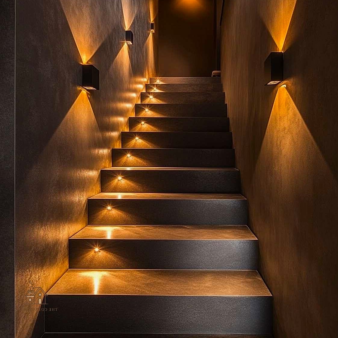 50 Clever Staircase Lighting Ideas for Every Style 3 Wall-Mounted Sconces on Every Few Steps