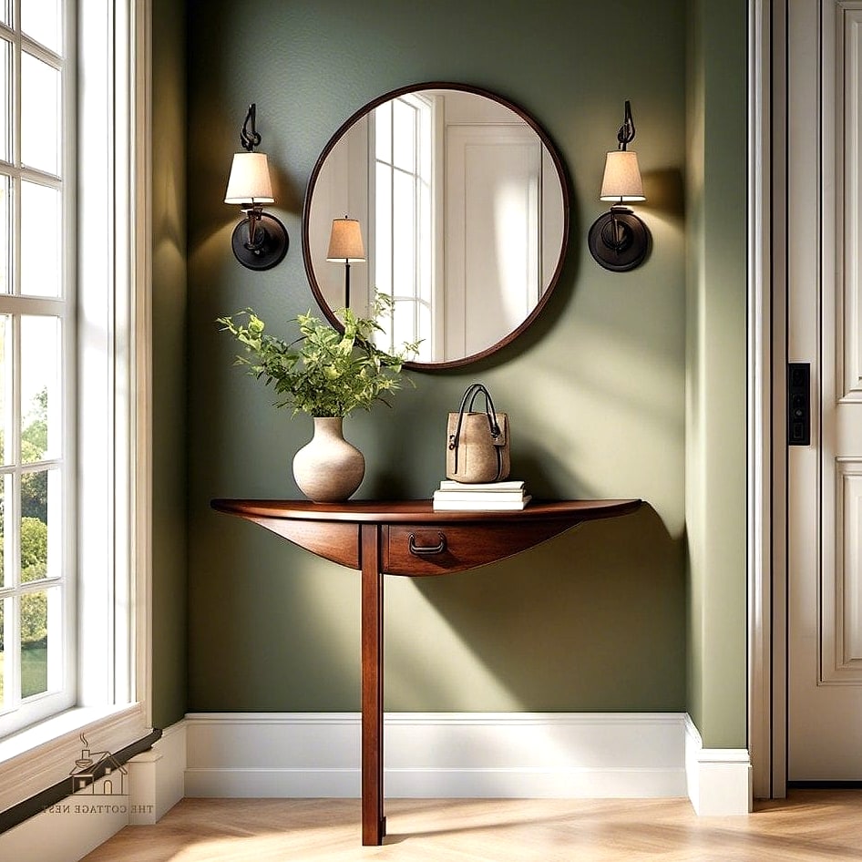 25 Chic Entryway Table Decor Ideas for a Beautiful Home 17 A Wall-Mounted Shelf Above for Extra Display