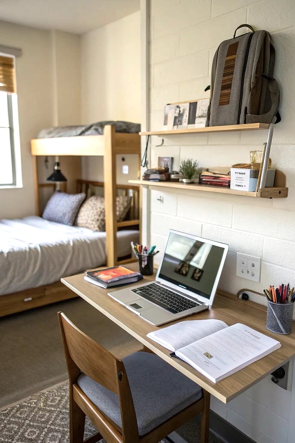 50 Beautiful College Dorm Desk Ideas to Transform Your Space 43 Wall-Mounted Charging Shelf