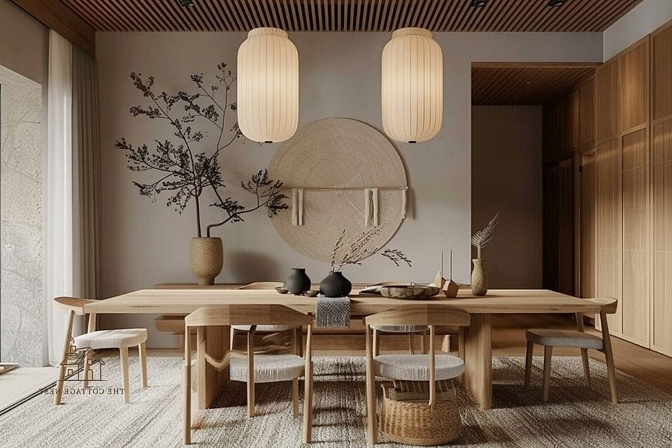 45 Gorgeous Japandi Dining Room Ideas That Are Totally Doable 32 Wall-Mounted Wood Cabinet