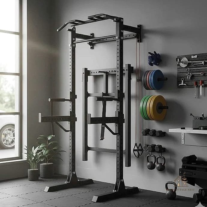 35 Stunning Home Gym Ideas Small Garage You'll Absolutely Love 3 Wall-Mounted Fold-Down Bench