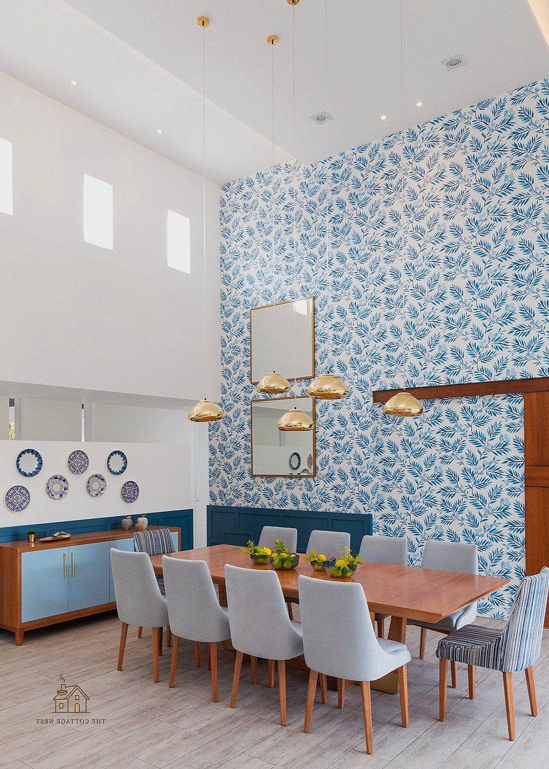 50 Beautiful Dining Room Wallpaper Ideas to Transform Your Space 36 Wallpaper Behind Open Shelving