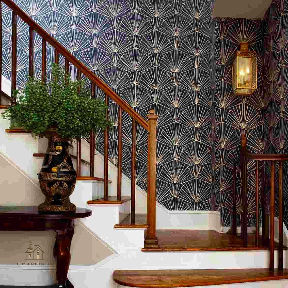 35 Creative Stair Landing Decor Ideas That Will Inspire You 13 Wallpaper on the Ceiling