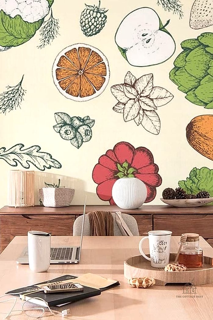 50 Beautiful Dining Room Wallpaper Ideas to Transform Your Space 44 Wallpaper Featuring Fruit or Botanical Illustrations