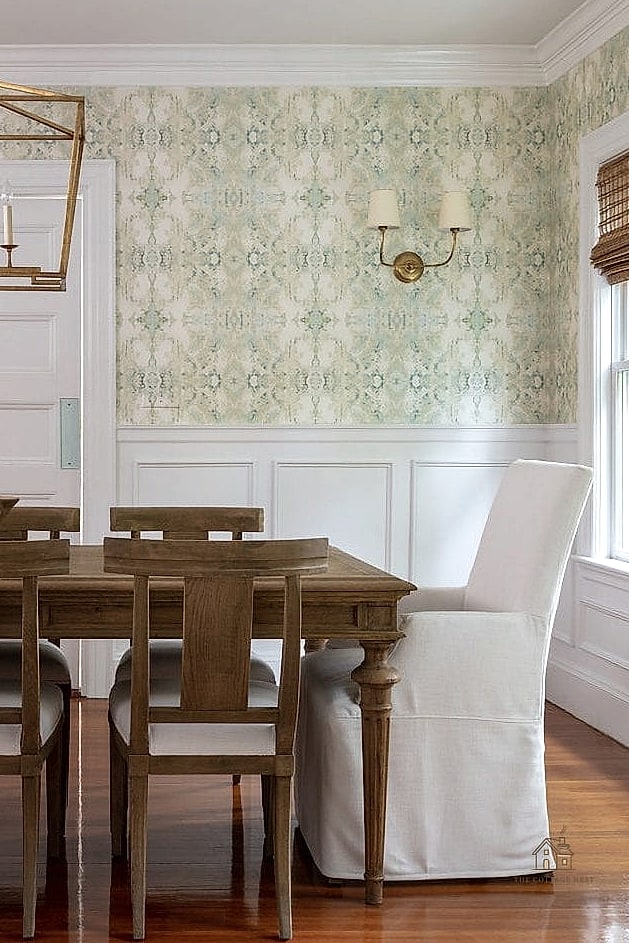 50 Beautiful Dining Room Wallpaper Ideas to Transform Your Space 40 Wallpaper Paired with Wainscoting