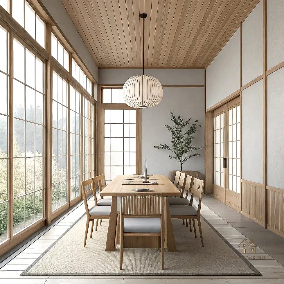 45 Gorgeous Japandi Dining Room Ideas That Are Totally Doable 6 Warm Wood Tones on the Floor