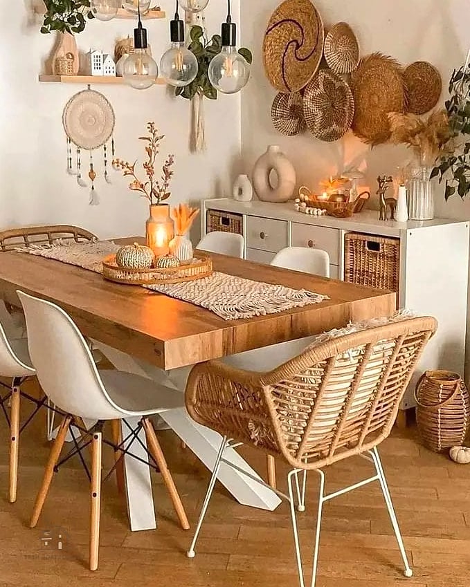 40 Cozy Boho Dining Room Decor Ideas Worth Pinning 37 Warm Wood Flooring or Area Rug Combo