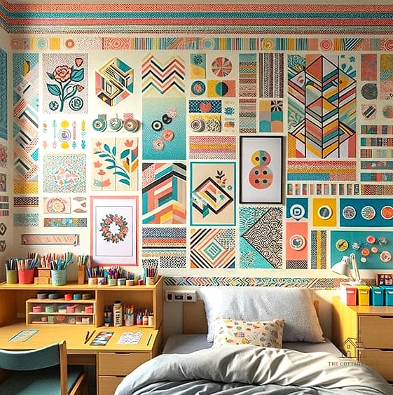 35 Brilliant Dorm Room Wall Decor to Copy Right Now 9 Washi Tape Geometric Shapes