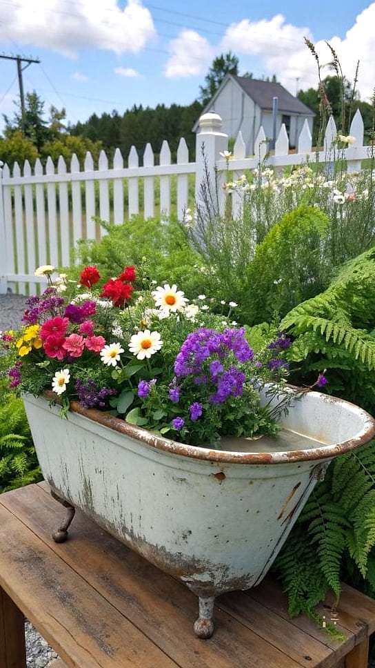 Wash Tub Planter With Built-In Drainage Tray