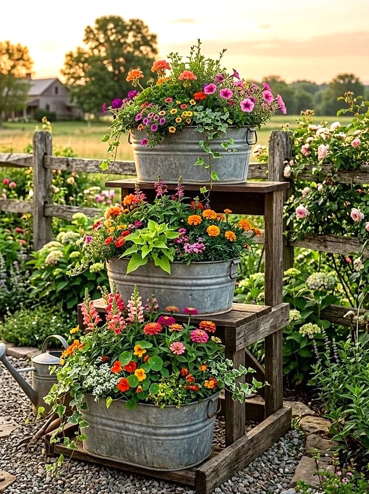 Wash Tub Vertical Tiered Planter