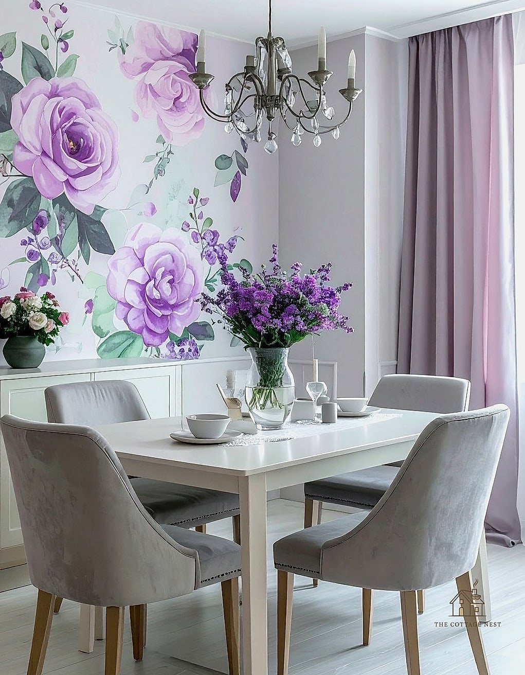 50 Beautiful Dining Room Wallpaper Ideas to Transform Your Space 30 Watercolor Floral Wallpaper