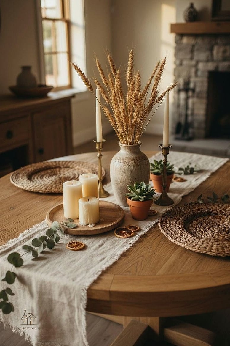 45 Brilliant Dining Room Table Centerpiece Ideas to Copy Right Now 21 Wheat Stalks or Dried Grasses in a Ceramic Jug