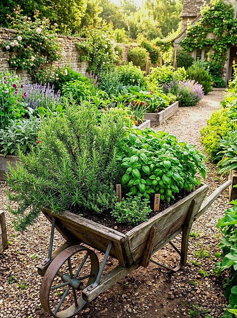 Wheelbarrow Herb Garden for the Kitchen Gardener